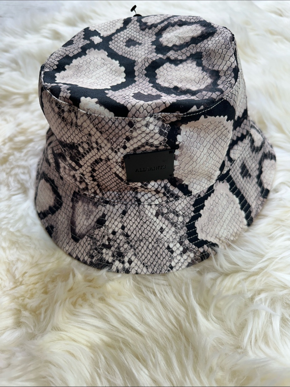 ALLSAINTS Flow Bucket Hat Snake Print Taupe | One Size | NWT